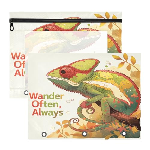 aidingzhi Binder-Federmäppchen mit glatten Reißverschlüssen, 3-Loch-Tasche für A4-Papier, Briefe, 2 Stück, Studenten, Büro, Chamäleon, Grün, Herbst aidingzhi Binder-Federmäppchen mit glatten Reißverschlüssen, 3-Loch-Tasche für A4-Papier, Briefe, 2 Stück, Studenten, Büro, Chamäleon, Grün, Herbst von aidingzhi