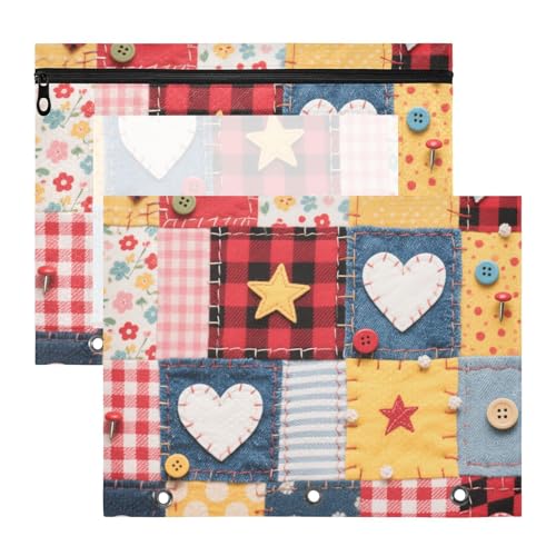 aidingzhi Binder-Federmäppchen mit glatten Reißverschlüssen, Taschenordner für A4-Papier, Briefe, 2 Stück, Lehrer, Büro, buntes Patchwork-Karo-Muster von aidingzhi