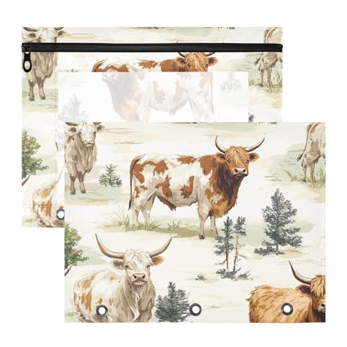 aidingzhi Bindertaschen, Klarsichtfenster, 3 Ringe, Tasche für A4-Papier, Briefe, 2 Stück, Lehrer, Klassenzimmer, rustikale Kühe von aidingzhi