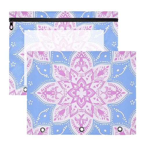 aidingzhi Bindertaschen, tragbar, 3 Löcher, für A4-Papier, Briefe, 2 Stück, Lehrer, Schulbedarf, Boho, Violett, Blau, Muster von aidingzhi