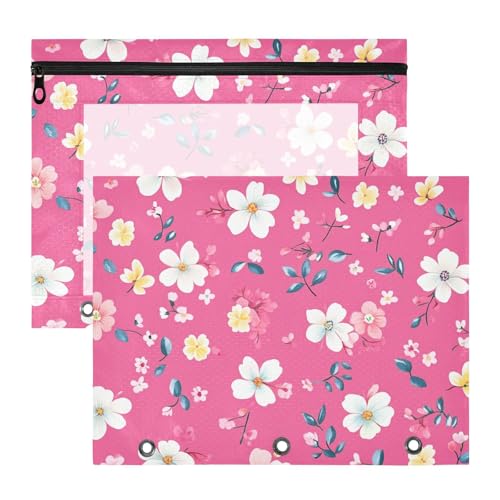aidingzhi Bindertaschen mit 3 verstärkten Ösen, 3 Ringen, Tasche für A4-Papier, Briefe, 2 Stück, Studenten, Büro, Pfirsich, Frühlingsblumen, Blumenmuster von aidingzhi