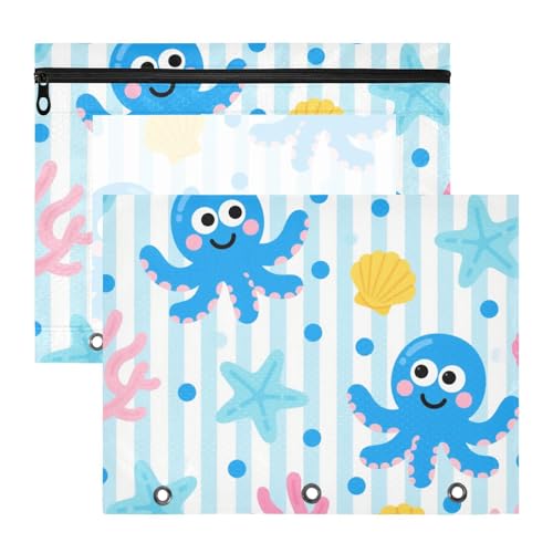 aidingzhi Bindertaschen mit Reißverschluss, Aufbewahrungstasche für A4-Papier, Briefe, 2 Stück, Studenten, Klasse, niedliches Cartoon, blaues Tier, Meer aidingzhi Bindertaschen mit Reißverschluss, Aufbewahrungstasche für A4-Papier, Briefe, 2 Stück, Studenten, Klasse, niedliches Cartoon, blaues Tier, Meer von aidingzhi