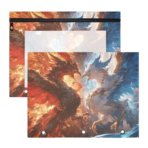 aidingzhi Bindertaschen mit glatten Reißverschlüssen, 3-Loch-Tasche für A4-Papier, Briefe, 2 Stück, für Lehrer, Schulanfang, Rot und Blau, Eis- und Feuer-Phönix aidingzhi Bindertaschen mit glatten Reißverschlüssen, 3-Loch-Tasche für A4-Papier, Briefe, 2 Stück, für Lehrer, Schulanfang, Rot und Blau, Eis- und Feuer-Phönix von aidingzhi