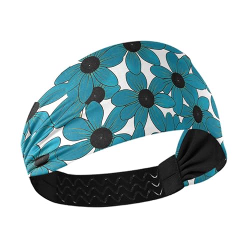 aidingzhi Black-eyed Susan Simple Line Art Valentinesnes Damen-Stirnband, feuchtigkeitsableitend, elastischer Kopf für Fitnessstudio, Yoga, Make-up, Fußball, Cyan von aidingzhi