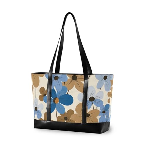 aidingzhi Blau-braune Retro-Blumen professionelle Handtaschen mit Reißverschluss Aktentaschen für Reisen mit von aidingzhi