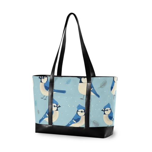 aidingzhi Blaue einfache Frühlingsvögel-Mode-Tasche für Damen, 35,6 cm, mit Reißverschluss, Canvas-Tragetasche für Flug mit von aidingzhi