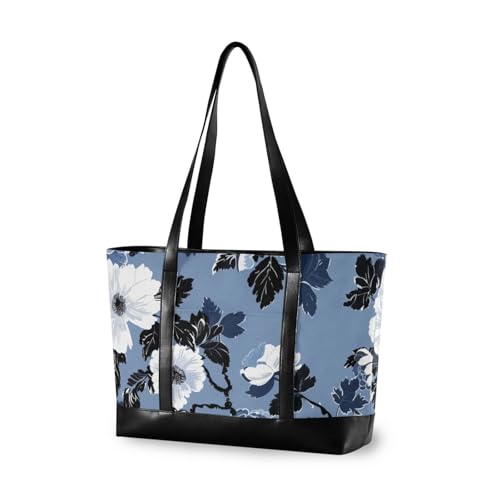 aidingzhi Blaue professionelle Tragetasche für Damen mit Reißverschluss, Lehrer-Tragetasche für Lehrer, mit Blumenmuster von aidingzhi
