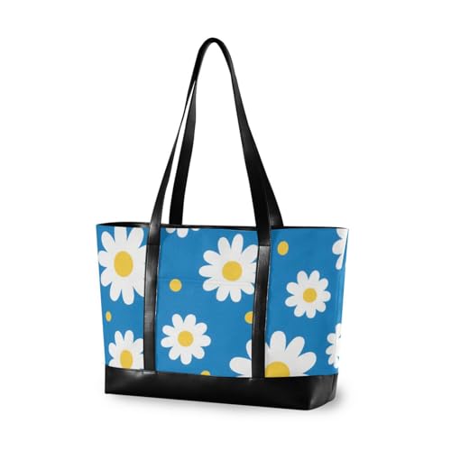 aidingzhi Blaue und weiße Gänseblümchen, einfache große Laptoptasche mit Reißverschluss, Aktentasche für Reisen, Pool, Schwimmen, Strand, Urlaub, Notwendigkeiten mit Windel von aidingzhi