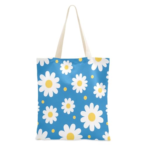 aidingzhi Blaue und weiße Gänseblümchen-Tragetasche, robuste Canvas-Tasche für Damen, Lebensmittel- und Bauernmarkt, 40,6 x 38,1 cm, Schulzubehör aidingzhi Blaue und weiße Gänseblümchen-Tragetasche, robuste Canvas-Tasche für Damen, Lebensmittel- und Bauernmarkt, 40,6 x 38,1 cm, Schulzubehör von aidingzhi