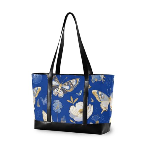 aidingzhi Blaue und weiße Schmetterlings-Blumen, stabile Tasche für Damen, mit Reißverschluss, Tragetasche für Büro aidingzhi Blaue und weiße Schmetterlings-Blumen, stabile Tasche für Damen, mit Reißverschluss, Tragetasche für Büro von aidingzhi