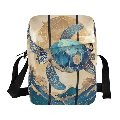 aidingzhi Blue Boho Turtle Herren Messenger Bag Shoulder Crossover Bag Damen Geldbörsen Verstellbarer Riemen für Arbeit Outdoor Sport von aidingzhi