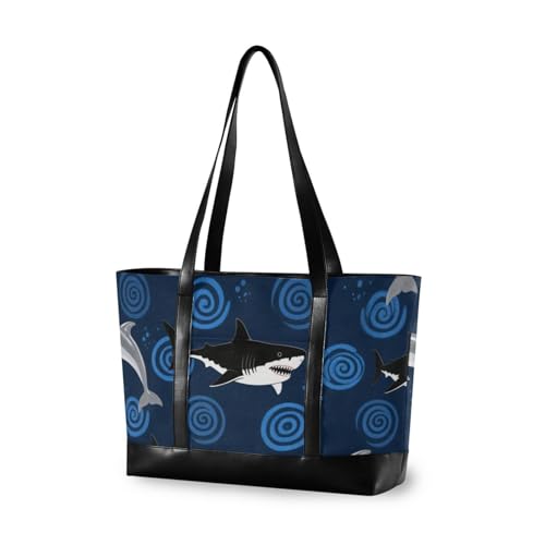 aidingzhi Blue Circles Sharks einfache Handtasche für Damen mit Reißverschluss, Canvas-Tragetasche für Herren, mit Windel von aidingzhi