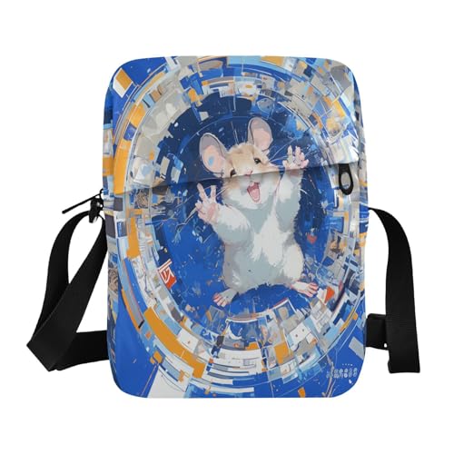 aidingzhi Blue Hamster Astronaut Herren Kuriertasche Kleine Umhängetasche für Frauen Croos Body Geldbörsen Verstellbarer Riemen für Outdoor-Sportarten Outdoor Alltag von aidingzhi