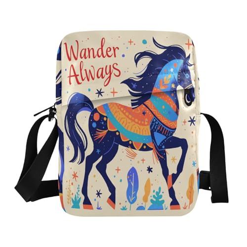 aidingzhi Blue Horse Aquarell-Kuriertasche für Damen, Crossbody-Tasche, für Herren und Damen, lässig, verstellbarer Riemen für Arbeit, Einkaufen von aidingzhi