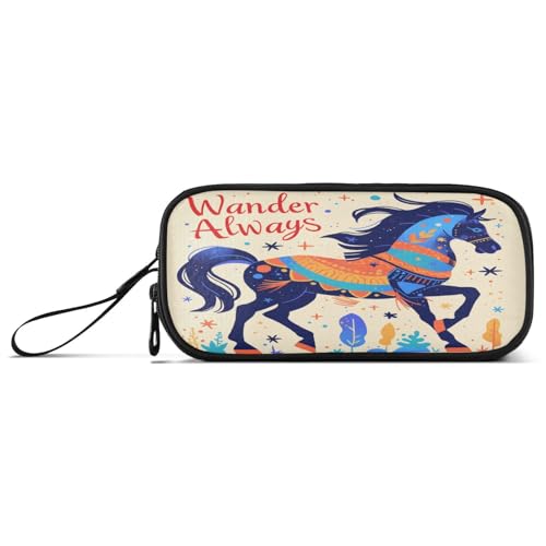 aidingzhi Blue Horse Aquarell-Nylon-Federmäppchen mit großem Fassungsvermögen, für High School, Schreibwaren für High School Herren von aidingzhi