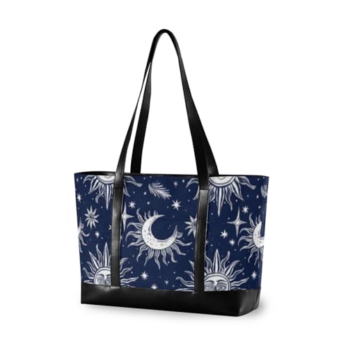 aidingzhi Boho Moon Damen-Aktentasche mit Reißverschluss, für Büro mit Tablet, Dunkelblau von aidingzhi