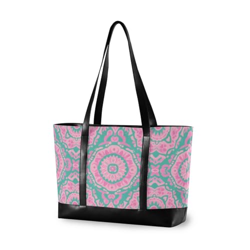 aidingzhi Boho Pink Grün Vintage Blumen Stabile Taschen für Laptops für Frauen mit Reißverschluss Aktentaschen für Reisen mit Windel von aidingzhi