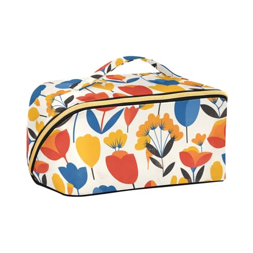 aidingzhi Boho Retro Blumen Bloom Kosmetiktaschen mit Trennwänden Wasserdicht Kulturtasche für Frauen mit Fächern & Griff von aidingzhi
