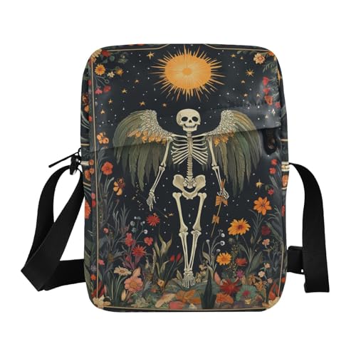 aidingzhi Boho-Skelett-Blumen-Herren-Umhängetasche, kleine Umhängetasche für Damen, Geldbörse, verstellbarer Riemen für Arbeit, Freizeit von aidingzhi