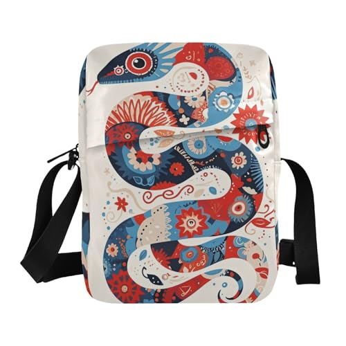 aidingzhi Boho-Umhängetasche für Herren, Rot und Blau, Schlangenmuster, kleine Tasche für Damen, lässig, mit verstellbarem Riemen für Einkaufen, Einkaufen von aidingzhi