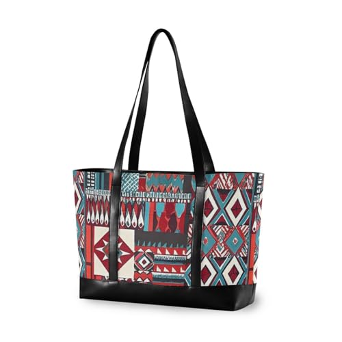 aidingzhi Boho rote und blaue Vintage-Textur, trendige Arbeitstasche für Damen, mit Reißverschlusstasche, 35,6 cm, für Herren mit von aidingzhi