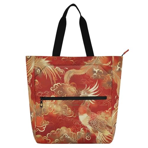 aidingzhi Bücher-Tragetasche für Kinder, Damen, Herren, chinesischer Phönix, verheißungsvolle Wolken, Rotgold, stabile Kinder-Aktivitätstasche, Kunst-Tragetasche mit Reißverschluss, für Schule und aidingzhi Bücher-Tragetasche für Kinder, Damen, Herren, chinesischer Phönix, verheißungsvolle Wolken, Rotgold, stabile Kinder-Aktivitätstasche, Kunst-Tragetasche mit Reißverschluss, für Schule und von aidingzhi