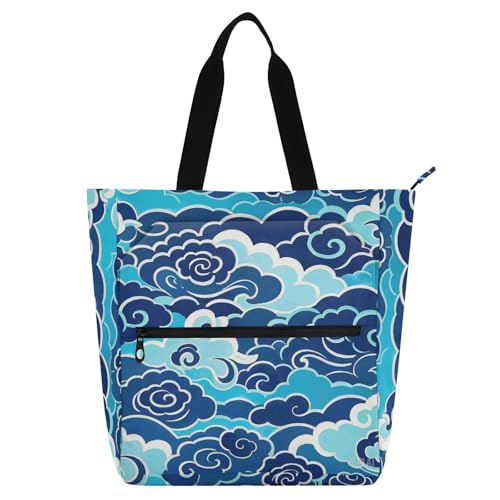 aidingzhi Bücher-Tragetasche für Kinder, Jungen, Mädchen, chinesisches Kulturwolkenmuster, stabile Bibliotheks-Umhängetasche, Handtasche mit Reißverschluss, für Schule, Einkaufen, Lebensmittel von aidingzhi