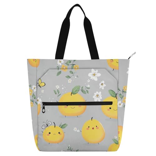 aidingzhi Bücher-Tragetasche für Kinder, Studenten, Erwachsene, niedliche Ugli, Obst, Grau, wasserabweisend, Schul-Schultertasche mit Reißverschlusstaschen, für Schule, Einkaufen, Lebensmittel von aidingzhi