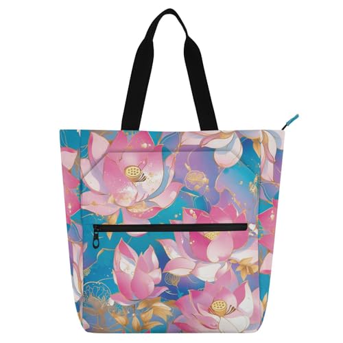 aidingzhi Bücher-Tragetaschen für Kinder, Jungen, Mädchen, Roségoldblume, leicht, strapazierfähig, Lehrer-Tragetasche, Bibliothekstasche für Schule und Spielzeit, Regenbogen von aidingzhi