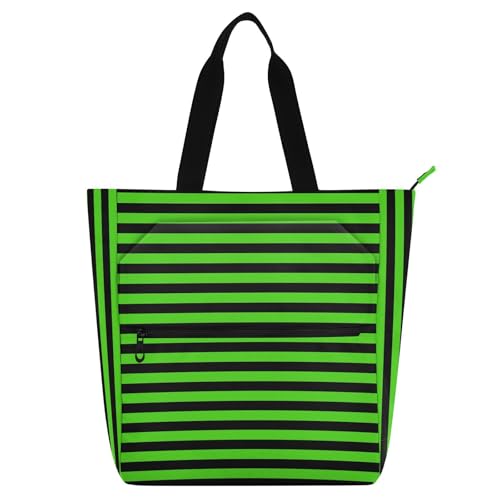 aidingzhi Büchertasche, Kunst-Tragetasche für Kinder, Damen, Herren, grüne schwarze Streifen, wasserabweisend, Bibliothek, Büchertasche, Handtasche mit Reißverschlusstaschen, für Schule, Einkaufen von aidingzhi