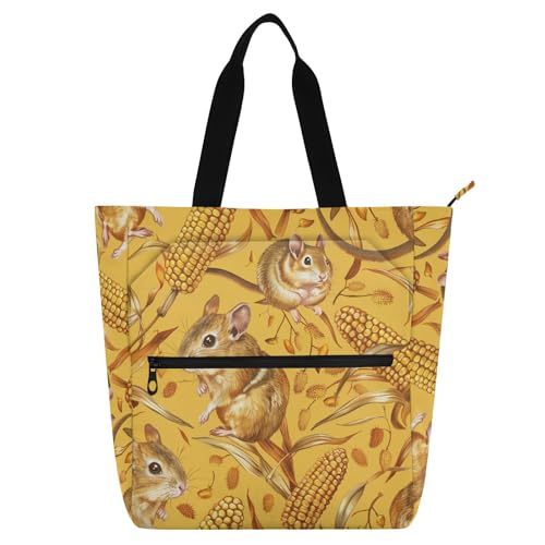 aidingzhi Büchertasche, Kunst-Tragetasche für Kinder und Erwachsene, Tier-Rennmäuse, Maisstruktur, Urlaub, stabile wiederverwendbare Einkaufstasche für Mädchen, Handtasche mit Reißverschluss, für von aidingzhi