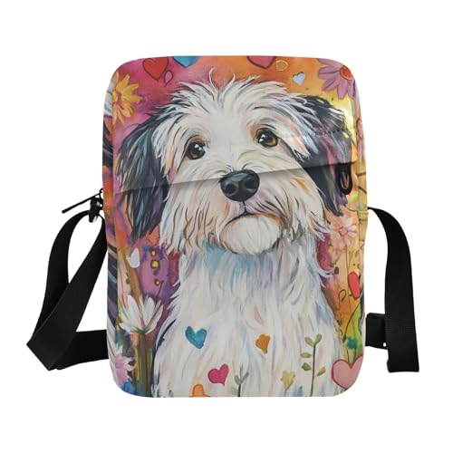 aidingzhi Bunte Illustration Hunde-Skizzen-Kuriertasche für Damen, Umhängetasche, kleine Taschen für Damen, Geldbörsen, verstellbarer Riemen für Freizeit, Schule von aidingzhi