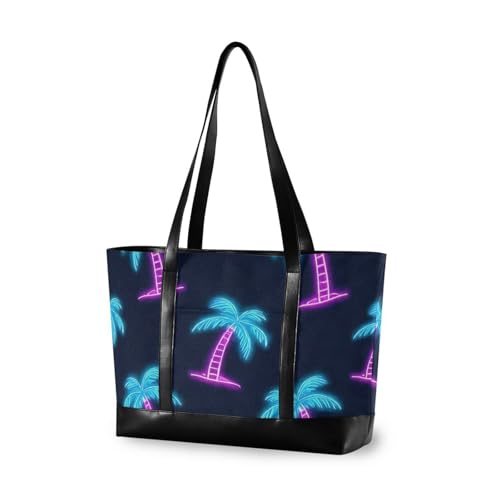 aidingzhi Bunte fluoreszierende Neon-Laptop-Tasche für Damen, Motiv: Kokosnussbäume, großes Fassungsvermögen, mit Reißverschluss, Krankenschwester-Arbeitstasche für Damen mit von aidingzhi