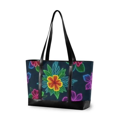 aidingzhi Bunte fluoreszierende neonfarbene tropische Blumen, stabile Tasche für Damen, 14 Jahre, mit Reißverschluss, große Tragetasche für Krankenschwestern, Arbeit mit von aidingzhi