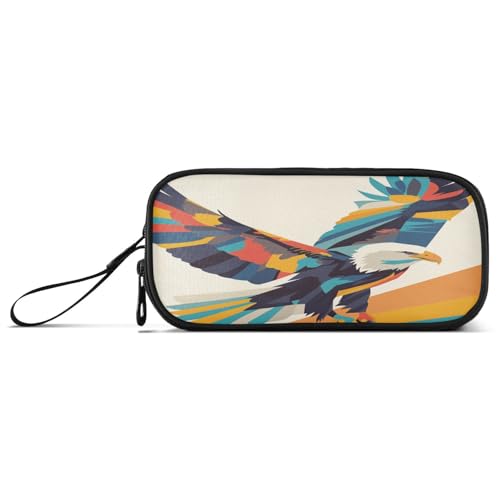 aidingzhi Buntes Geomtric Bird Nylon-Federmäppchen mit Reißverschluss, großes Federmäppchen mit Reißverschluss, Schreibwarentasche für High School Kinder von aidingzhi