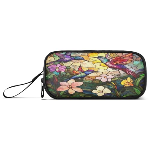 aidingzhi Buntglas-Federmäppchen mit schönen Vögeln und bunten Blumen, Nylon, großes Fassungsvermögen, Federmäppchen für Schule, Schreibwaren, Tasche für Mittelschule und Kinder von aidingzhi