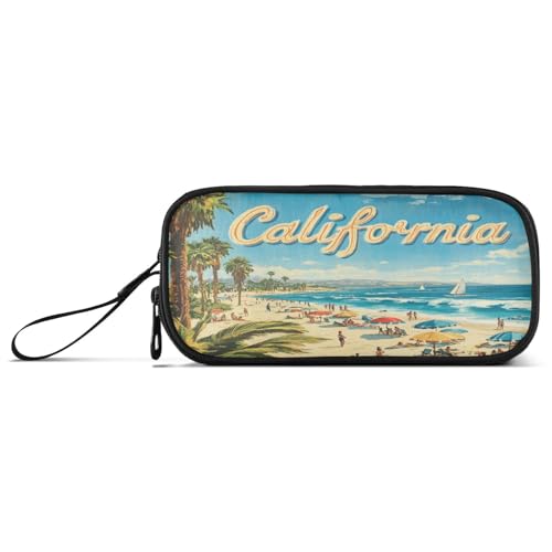 aidingzhi California Summer Beach Scene Nylon Teen Pencil Bag Large Capacity Pencil Case For Kids Stationery Bag for Middle School Boys von aidingzhi