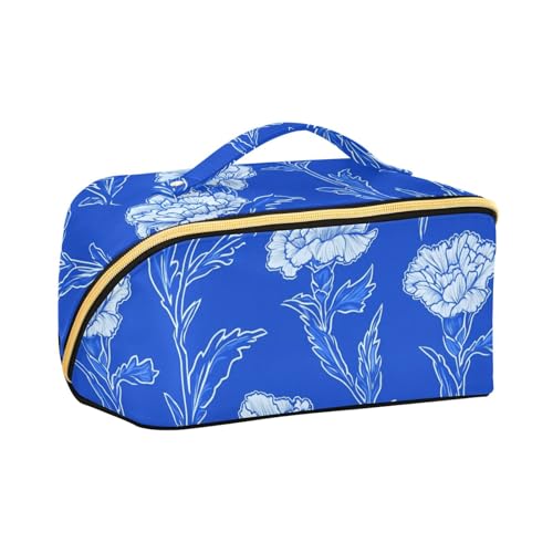 aidingzhi Carnation Glory Kosmetiktasche mit Trennwänden, Reißverschluss, Reise-Kosmetiktasche für Damen, mit Fächern und Griff, Blau von aidingzhi