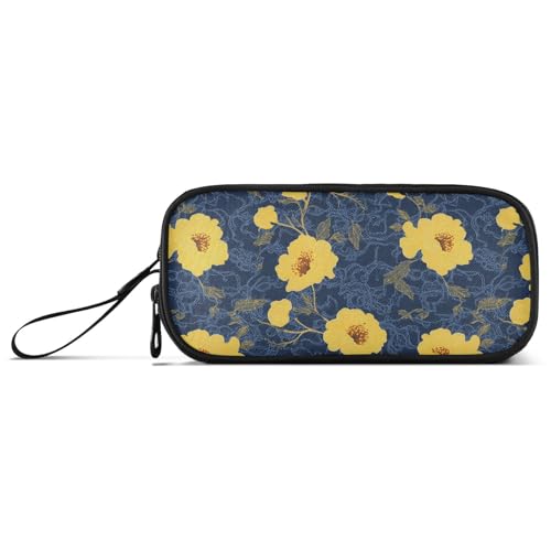 aidingzhi Carnation Lace Senfgelb und Denimblau Nylon Große Bleistifttaschen Hohe Kapazität College Federmäppchen Schreibwaren Tasche für College Herren von aidingzhi