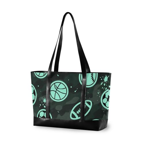 aidingzhi Cartoon-Baseballbälle, Camouflage, Blau, einfache Tasche für Damen, 35,6 cm, mit Reißverschluss, große Tragetasche für Damen von aidingzhi