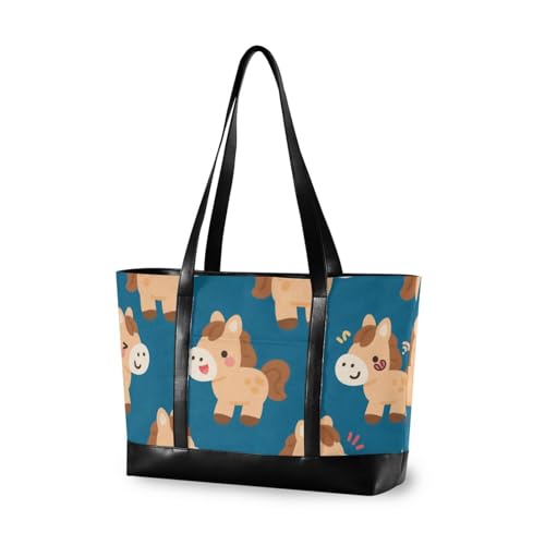 aidingzhi Cartoon Cute Brown Horse einfache Taschen für Laptops für Frauen mit Reißverschluss Aktentasche für die Arbeit mit Mittagessen von aidingzhi