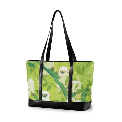 aidingzhi Cartoon Sifaka hellgrüne einfache Tasche mit Reißverschluss und Reißverschluss, Arbeitstasche für Frauen von aidingzhi