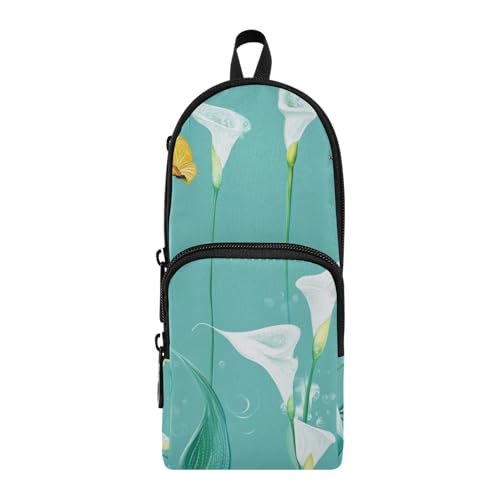 aidingzhi Chic Calla Lily Federmäppchen mit türkisfarbenen Blumen, Nylon, 3 Fächer, multifunktionales Federmäppchen für Schule, Schreibwaren, Organizer für adrette Schule aidingzhi Chic Calla Lily Federmäppchen mit türkisfarbenen Blumen, Nylon, 3 Fächer, multifunktionales Federmäppchen für Schule, Schreibwaren, Organizer für adrette Schule von aidingzhi