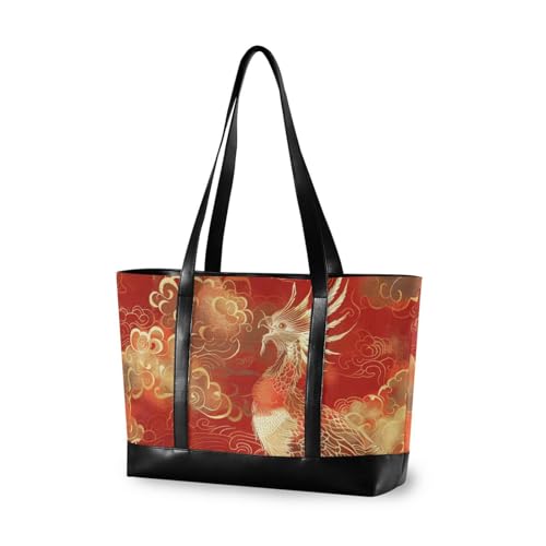 aidingzhi Chinesische Phoenix Verheißungsvolle Wolken, Rotgold, professionelle Tasche für Damen, mit Reißverschluss-Tragetasche für Reisen von aidingzhi
