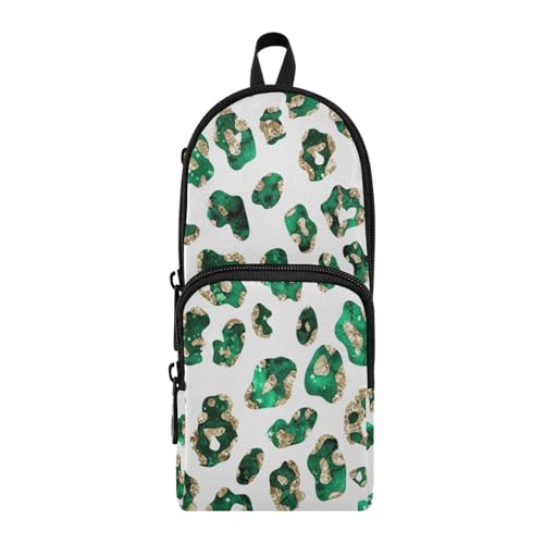 aidingzhi Cleetah Federmäppchen aus Nylon, 3 Fächer, großes Fassungsvermögen, Federmäppchen für Schule, Schreibwaren, Organizer für Grundschule, Grün / goldfarben von aidingzhi
