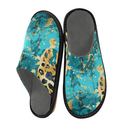 aidingzhi Damen-Hausschuhe, Memory-Schaum, flauschige Hausschuhe für Damen, gemütliches Haus, Goldblauer Leopardenmuster, 4-5 von aidingzhi