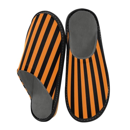 aidingzhi Damen-Hausschuhe, für drinnen und draußen, Hausschuhe, Memory-Schaum, warm, gemütlich, Halloween Orange Black Lines, 4-5 von aidingzhi