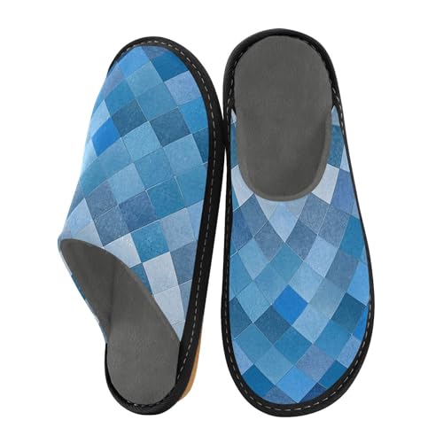 aidingzhi Damen-Hausschuhe für Damen, Memory-Schaum, Hausschuhe, gemütliche Hausschuhe, Gitterverlauf, moderner blauer Würfel, 37/37.5 EU von aidingzhi