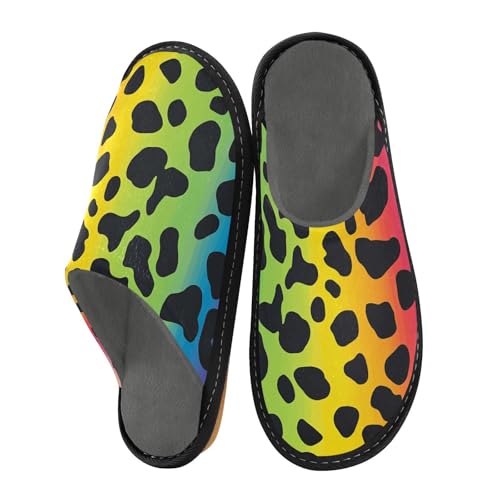 aidingzhi Damen-Hausschuhe für den Innenbereich, Memory-Schaum, Hausschuhe für Zuhause, Schickes Regenbogen-Leopardenmuster, 38/38.5 EU von aidingzhi