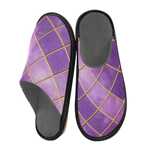 aidingzhi Damen-Hausschuhe für den Innenbereich, Memory-Schaum, flauschig, gemütlich, Goldener Gitter-Farbverlauf, violetter Würfel, 37/37.5 EU von aidingzhi